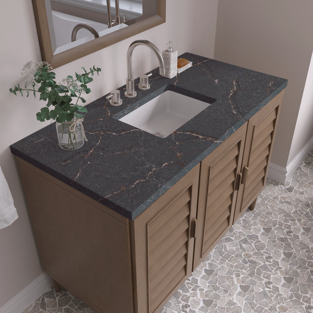 James Martin - Portland 48" Single Vanity Whitewashed Walnut w/ 3 CM Parisien Bleu Silestone Top - 620-V48-WW-3PBL view 7