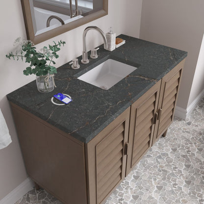James Martin - Portland 48" Single Vanity Whitewashed Walnut w/ 3 CM Parisien Bleu Silestone Top w/FreePower Wireless Charger - 620-V48-WW-FPBL view 8