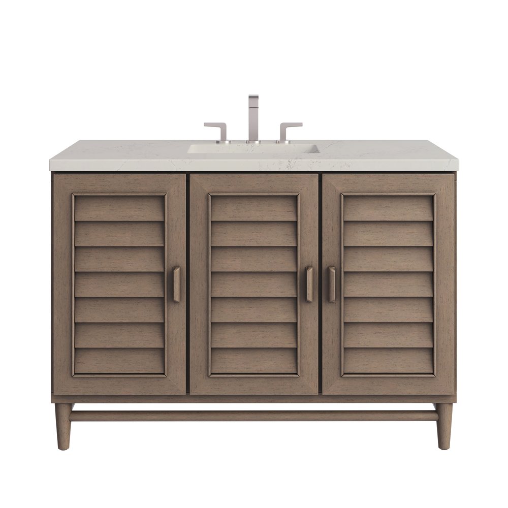 James Martin - Portland 48" Single Vanity, Whitewashed Walnut, w/ 3 CM Siberian Silestone Top - 620-V48-WW-3SFR view 1