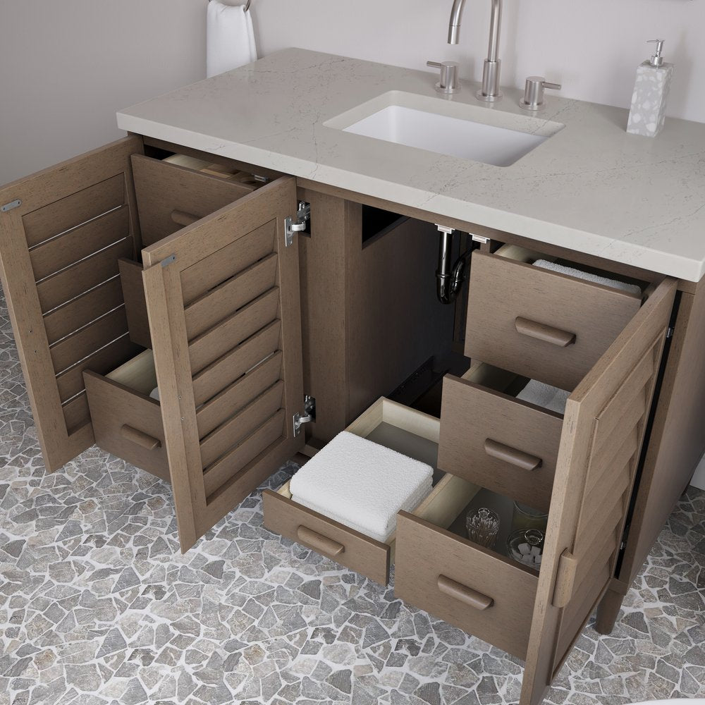 James Martin - Portland 48" Single Vanity, Whitewashed Walnut, w/ 3 CM Siberian Silestone Top - 620-V48-WW-3SFR view 5