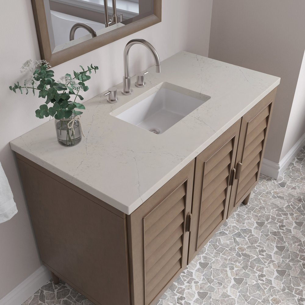 James Martin - Portland 48" Single Vanity, Whitewashed Walnut, w/ 3 CM Siberian Silestone Top - 620-V48-WW-3SFR view 8