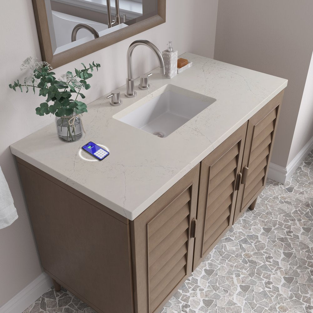 James Martin - Portland 48" Single Vanity, Whitewashed Walnut, w/ 3 CM Siberian Silestone Top w/FreePower Wireless Charger - 620-V48-WW-FSFR view 8