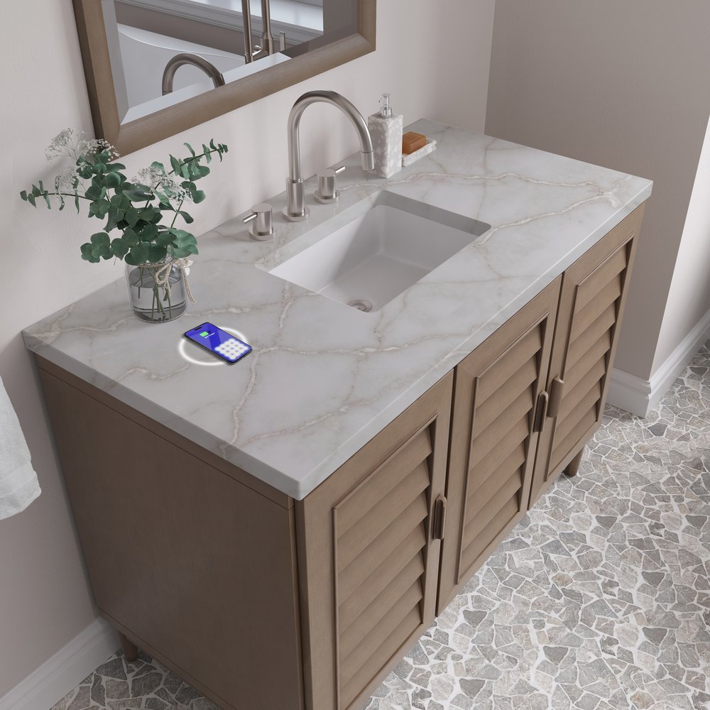 James Martin - Portland 48" Single Vanity Whitewashed Walnut w/ 3 CM Victorian Silver Silestone Top w/FreePower Wireless Charger - 620-V48-WW-FVSL view 8
