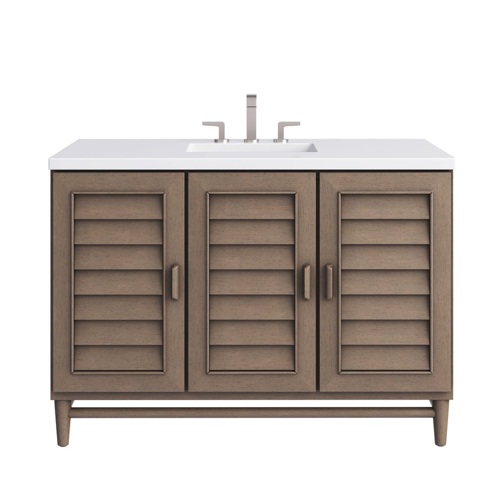 James Martin - Portland 48" Single Vanity Whitewashed Walnut w/ 3 CM White Zeus Silestone Top - 620-V48-WW-3WZ view 1