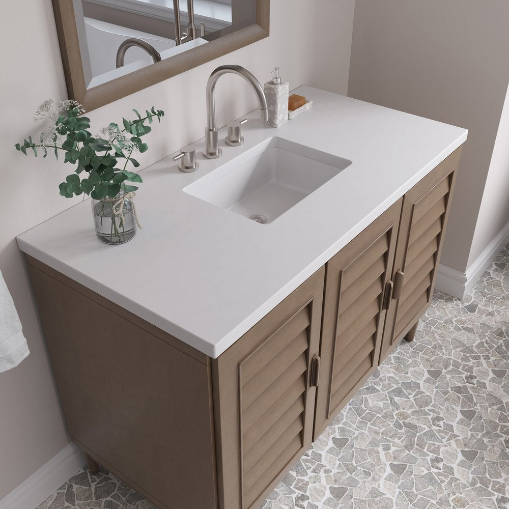 James Martin - Portland 48" Single Vanity Whitewashed Walnut w/ 3 CM White Zeus Silestone Top - 620-V48-WW-3WZ view 8