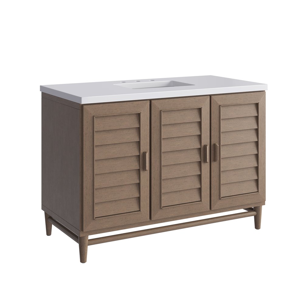 James Martin - Portland 48" Single Vanity Whitewashed Walnut w/ 3 CM White Zeus Silestone Top - 620-V48-WW-3WZ view 11
