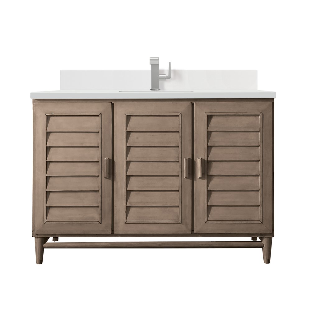 James Martin - Portland 48" Single Vanity Whitewashed Walnut w/ Single Hole 3 CM White Zeus Silestone Top & Backsplash - 620-V48-WW-1WZ view 1