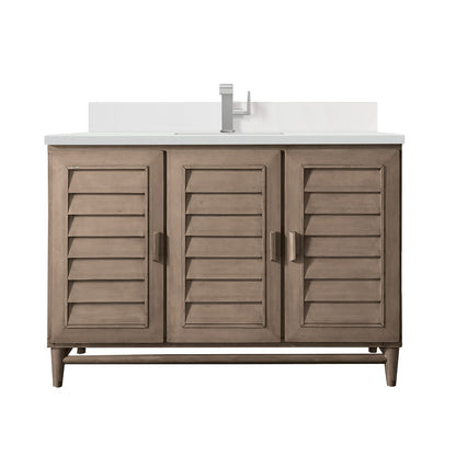 James Martin - Portland 48" Single Vanity Whitewashed Walnut w/ Single Hole 3 CM White Zeus Silestone Top & Backsplash - 620-V48-WW-1WZ view 1