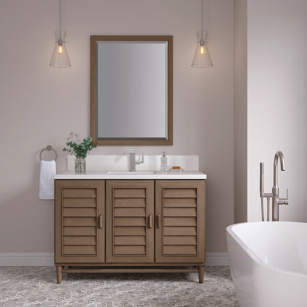 James Martin - Portland 48" Single Vanity Whitewashed Walnut w/ Single Hole 3 CM White Zeus Silestone Top & Backsplash - 620-V48-WW-1WZ view 3