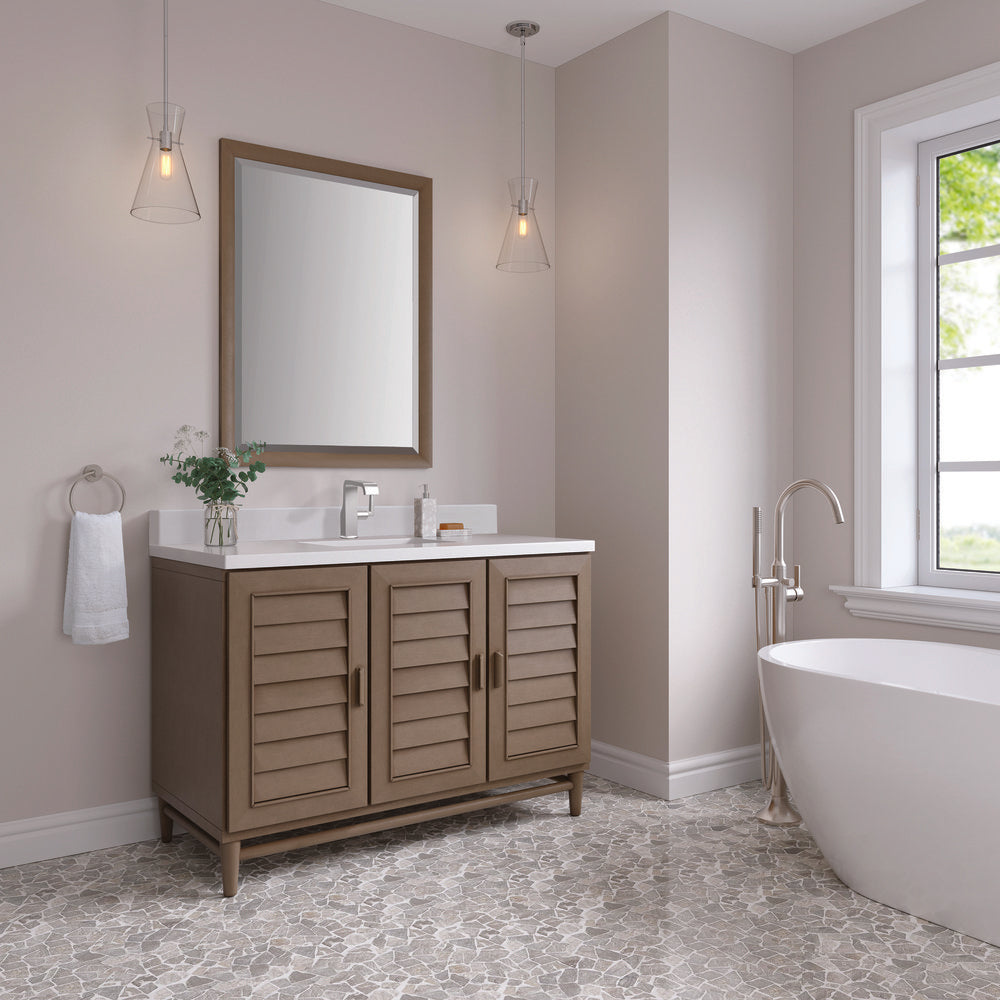 James Martin - Portland 48" Single Vanity Whitewashed Walnut w/ Single Hole 3 CM White Zeus Silestone Top & Backsplash - 620-V48-WW-1WZ view 4