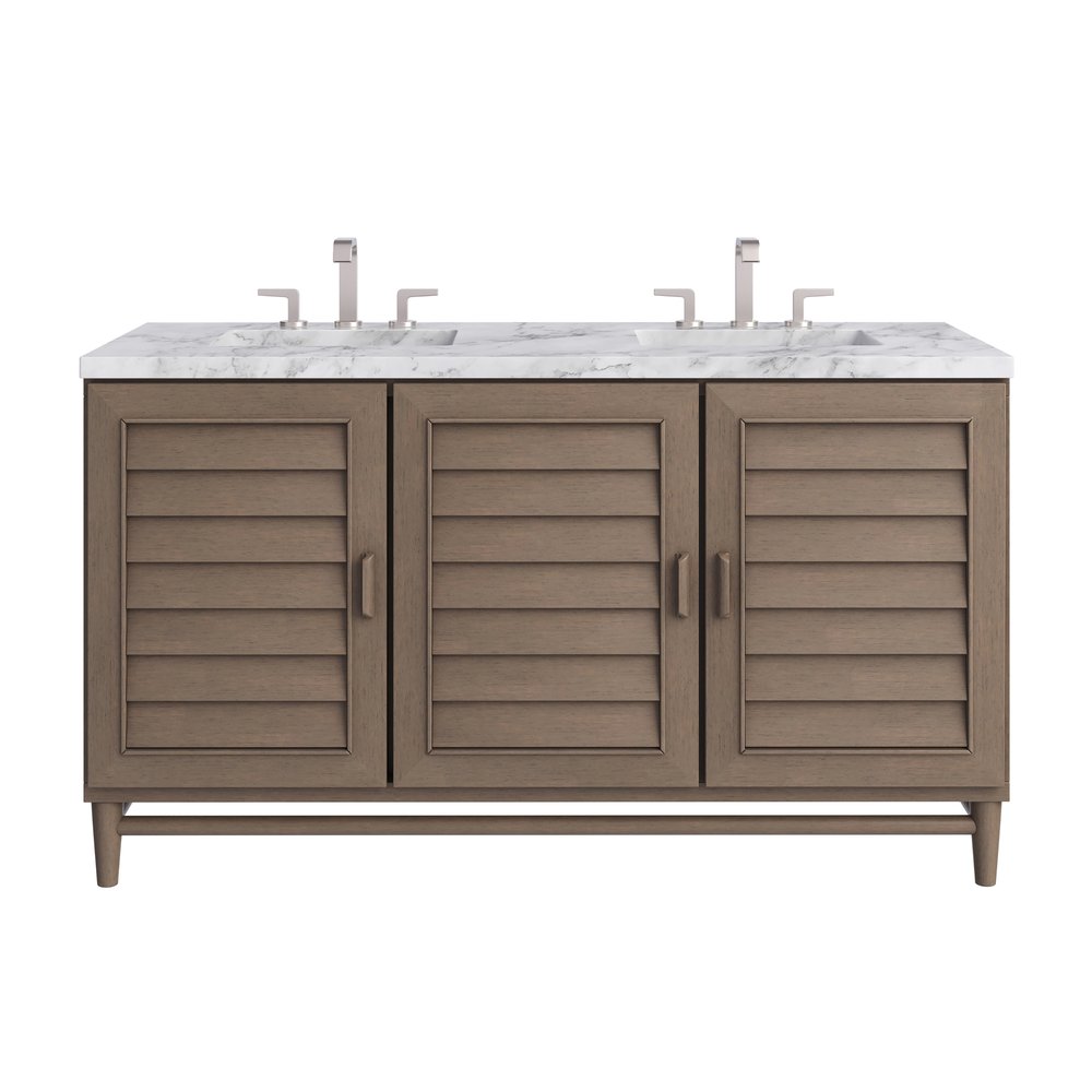 James Martin - Portland 60" Double Vanity Whitewashed Walnut w/ 3 CM Carrara Marble Top - 620-V60D-WW-3CAR view 1