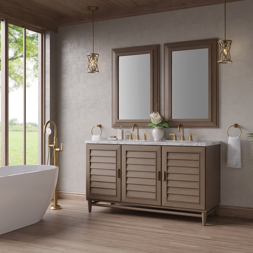 James Martin - Portland 60" Double Vanity Whitewashed Walnut w/ 3 CM Carrara Marble Top - 620-V60D-WW-3CAR view 4