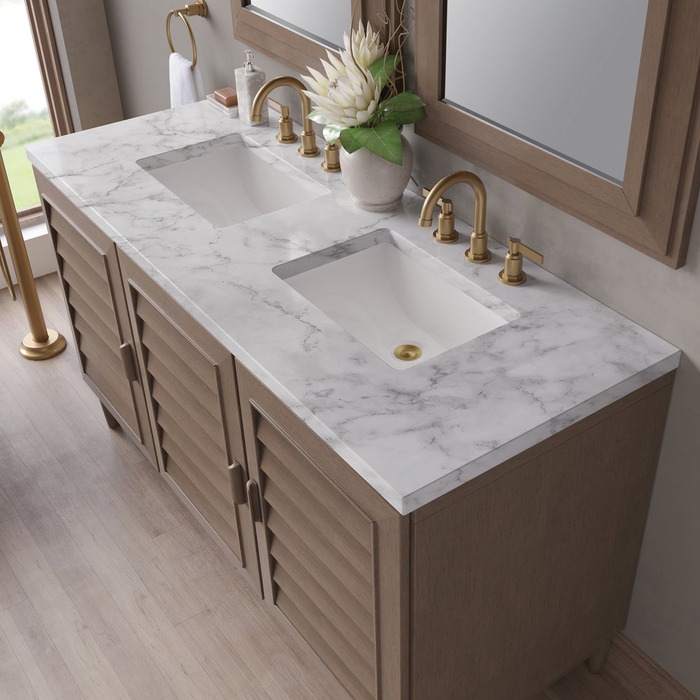 James Martin - Portland 60" Double Vanity Whitewashed Walnut w/ 3 CM Carrara Marble Top - 620-V60D-WW-3CAR view 9