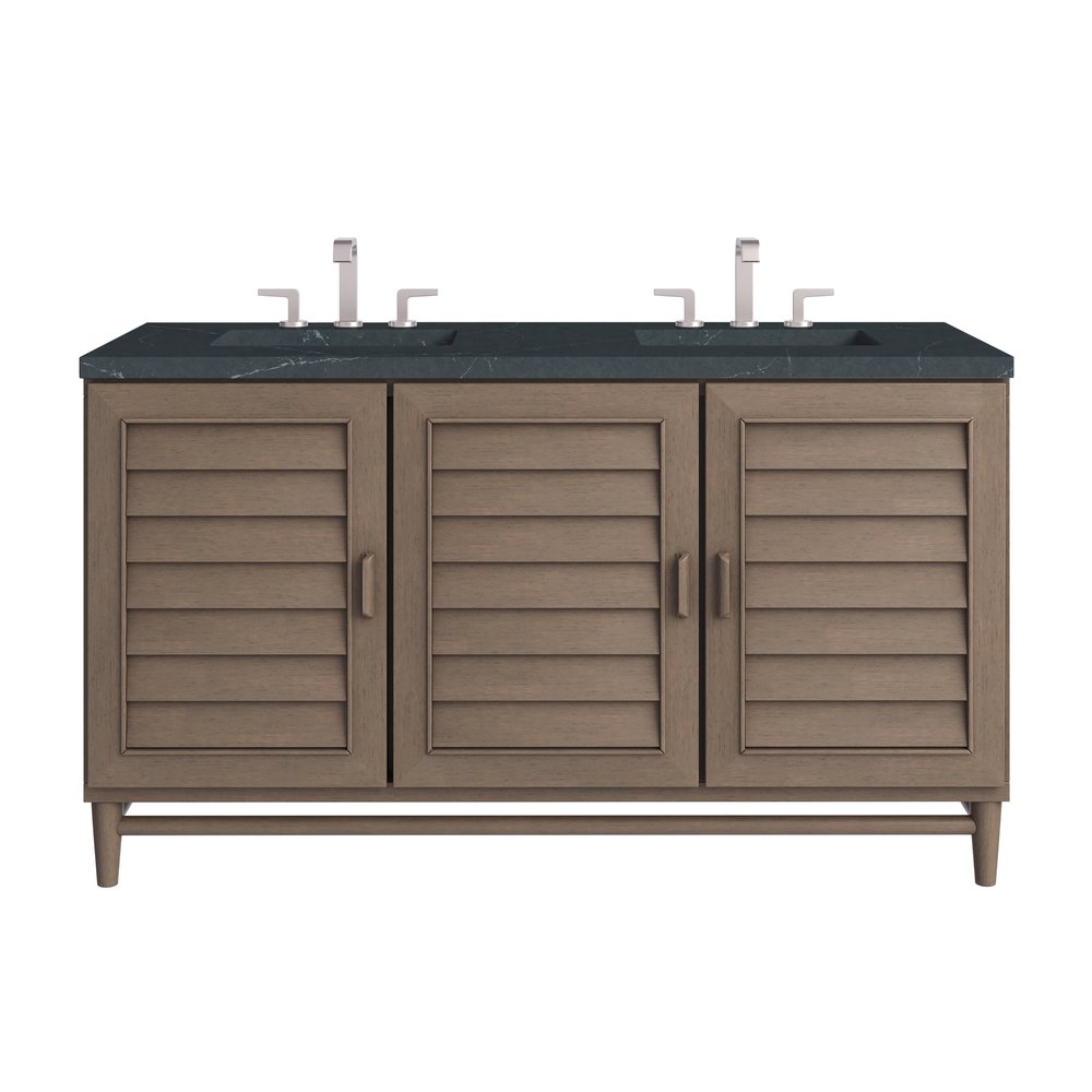 James Martin - Portland 60" Double Vanity Whitewashed Walnut w/ 3 CM Charcoal Soapstone Silestone Top - 620-V60D-WW-3CSP view 1