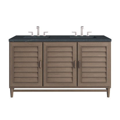 James Martin - Portland 60" Double Vanity Whitewashed Walnut w/ 3 CM Charcoal Soapstone Silestone Top - 620-V60D-WW-3CSP view 1