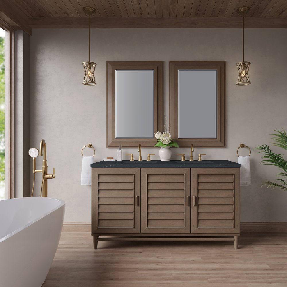 James Martin - Portland 60" Double Vanity Whitewashed Walnut w/ 3 CM Charcoal Soapstone Silestone Top - 620-V60D-WW-3CSP view 3