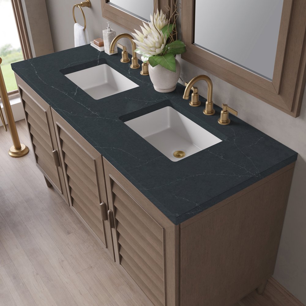 James Martin - Portland 60" Double Vanity Whitewashed Walnut w/ 3 CM Charcoal Soapstone Silestone Top - 620-V60D-WW-3CSP view 9