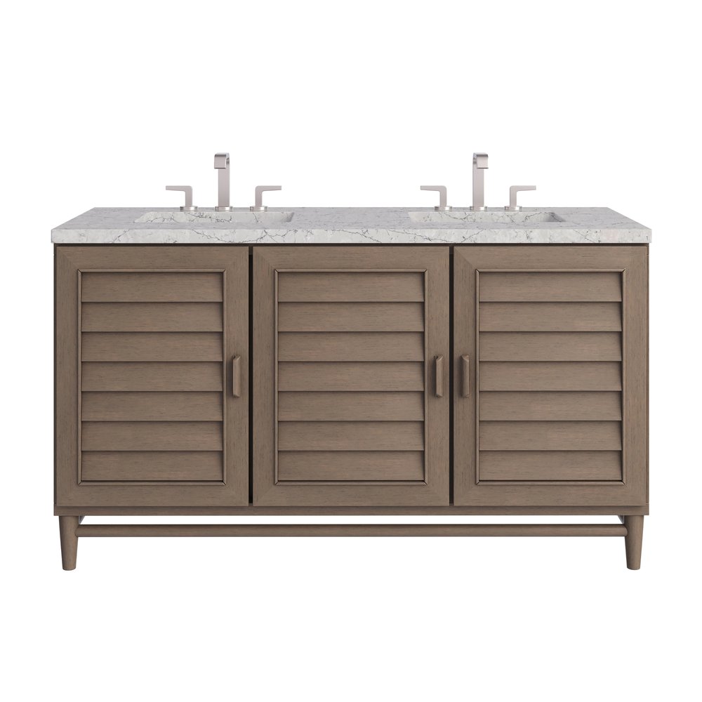 James Martin - Portland 60" Double Vanity Whitewashed Walnut w/ 3 CM Eternal Jasmine Pearl Silestone Top - 620-V60D-WW-3EJP view 1