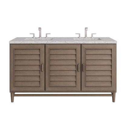 James Martin - Portland 60" Double Vanity Whitewashed Walnut w/ 3 CM Eternal Jasmine Pearl Silestone Top w/FreePower Wireless Charger - 620-V60D-WW-FEJP view 1