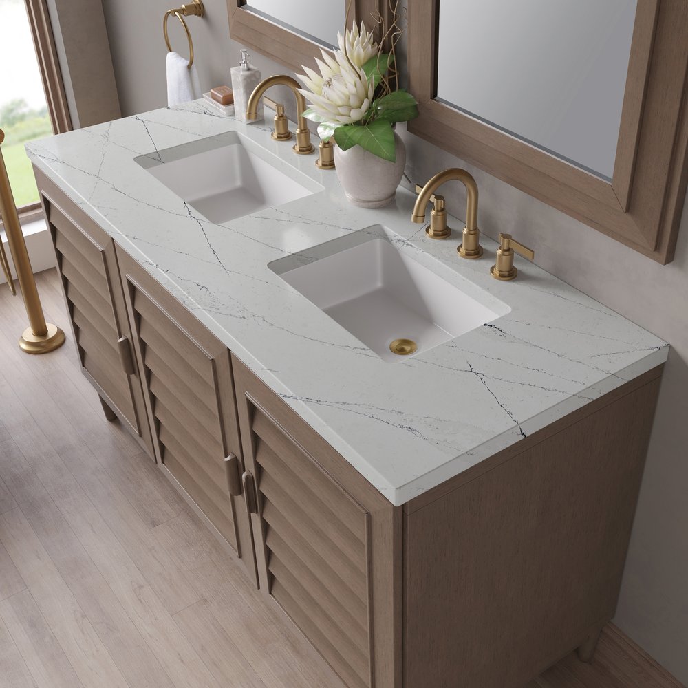 James Martin - Portland 60" Double Vanity Whitewashed Walnut w/ 3 CM Ethereal Noctis Silestone Top - 620-V60D-WW-3ENC view 9