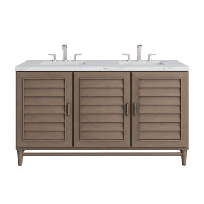 James Martin - Portland 60" Double Vanity Whitewashed Walnut w/ 3 CM Ethereal Noctis Silestone Top w/FreePower Wireless Charger - 620-V60D-WW-FENC view 1