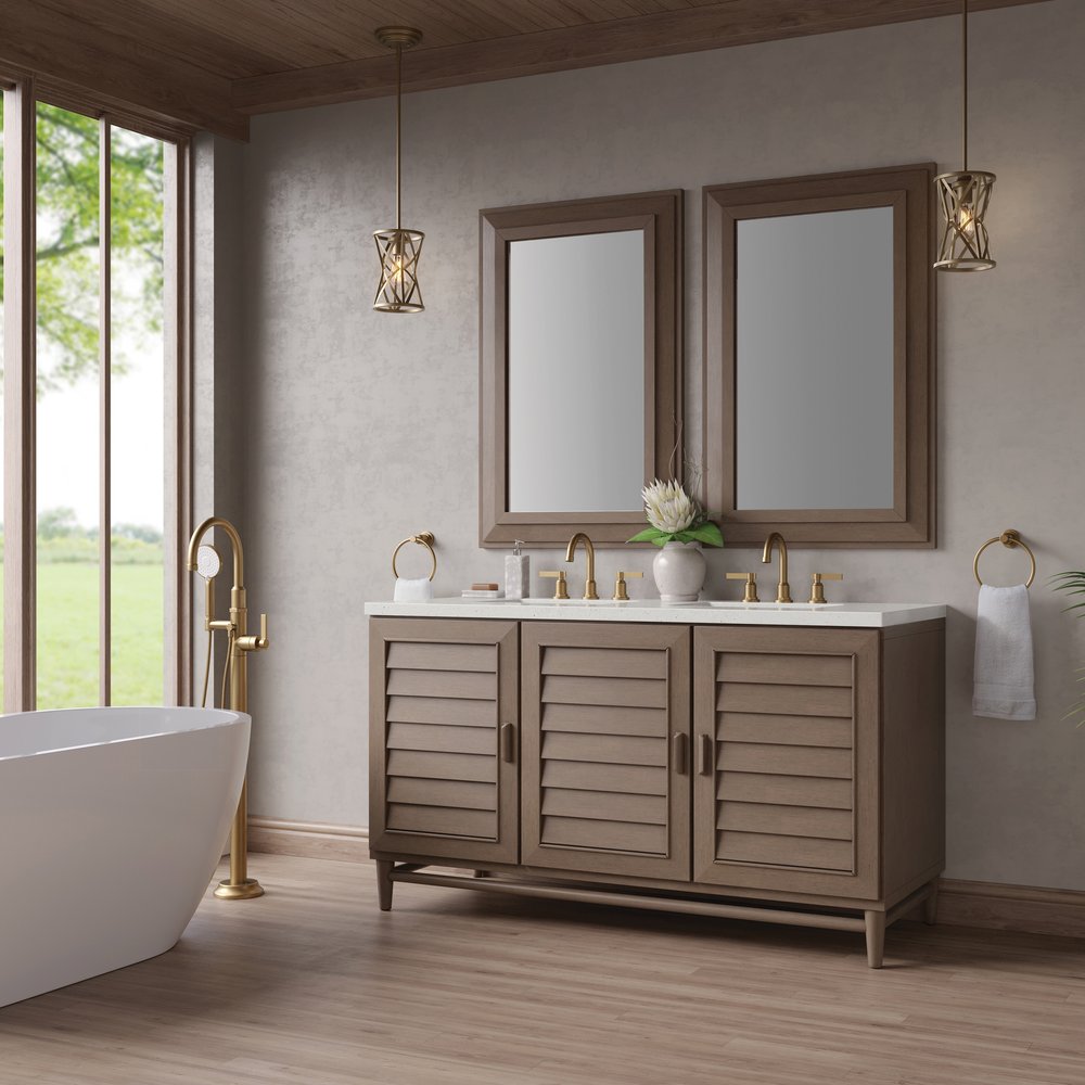James Martin - Portland 60" Double Vanity Whitewashed Walnut w/ 3 CM Lime Delight Silestone Top - 620-V60D-WW-3LDL view 4