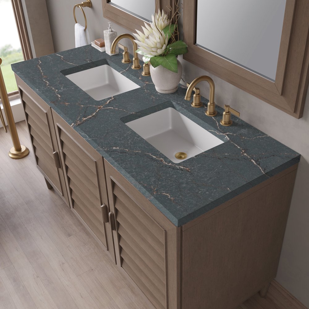 James Martin - Portland 60" Double Vanity Whitewashed Walnut w/ 3 CM Parisien Bleu Silestone Top - 620-V60D-WW-3PBL view 8