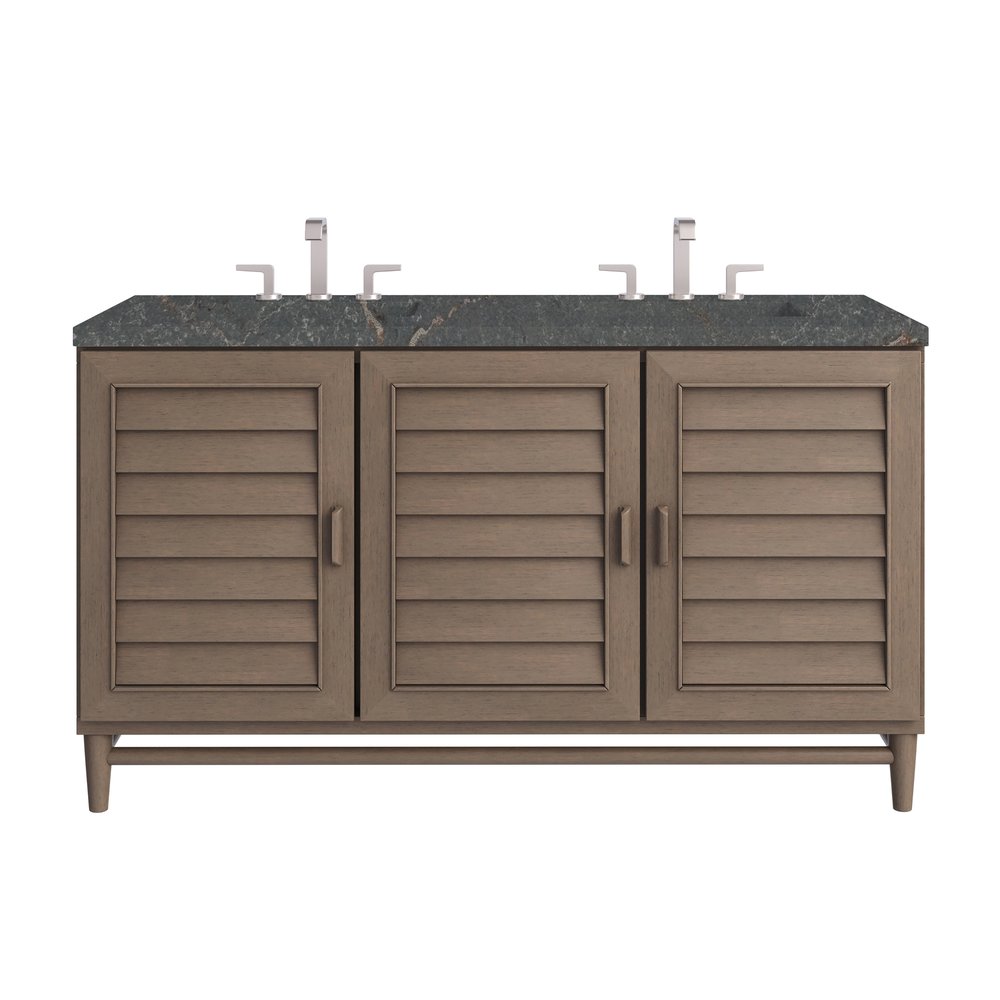 James Martin - Portland 60" Double Vanity Whitewashed Walnut w/ 3 CM Parisien Bleu Silestone Top w/FreePower Wireless Charger - 620-V60D-WW-FPBL view 1