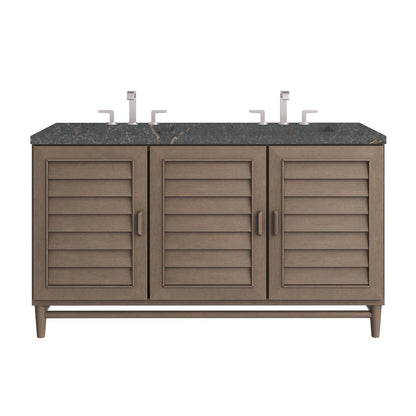 James Martin - Portland 60" Double Vanity Whitewashed Walnut w/ 3 CM Parisien Bleu Silestone Top w/FreePower Wireless Charger - 620-V60D-WW-FPBL view 1
