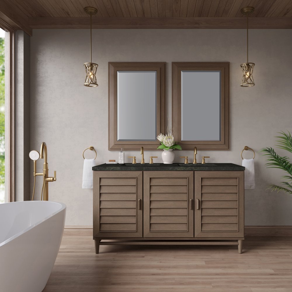 James Martin - Portland 60" Double Vanity, Whitewashed Walnut, w/ 3 CM Phantome Eclos Top - 620-V60D-WW-3PHT view 3