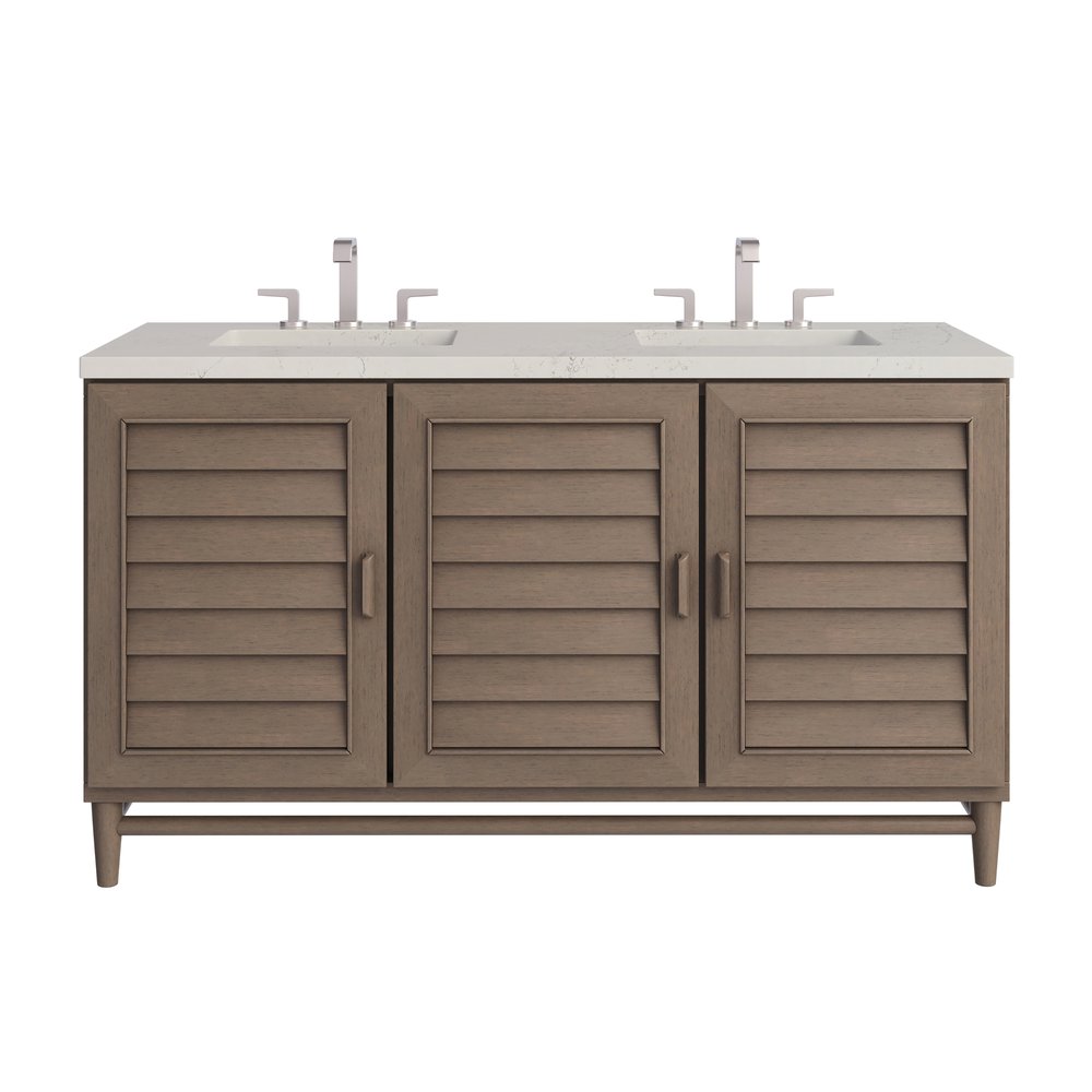 James Martin - Portland 60" Double Vanity, Whitewashed Walnut, w/ 3 CM Siberian Silestone Top - 620-V60D-WW-3SFR view 1
