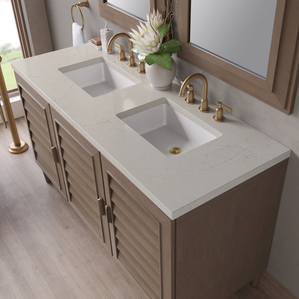 James Martin - Portland 60" Double Vanity, Whitewashed Walnut, w/ 3 CM Siberian Silestone Top - 620-V60D-WW-3SFR view 9