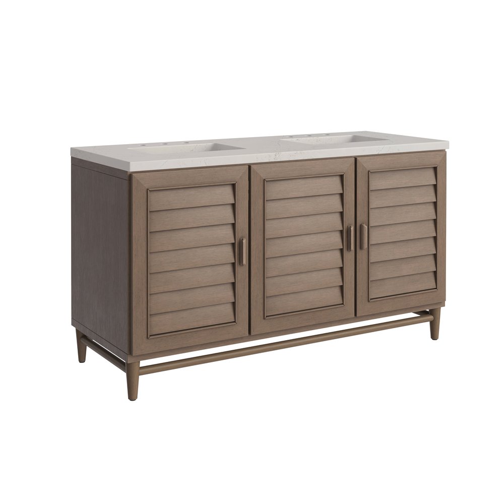 James Martin - Portland 60" Double Vanity, Whitewashed Walnut, w/ 3 CM Siberian Silestone Top - 620-V60D-WW-3SFR view 12
