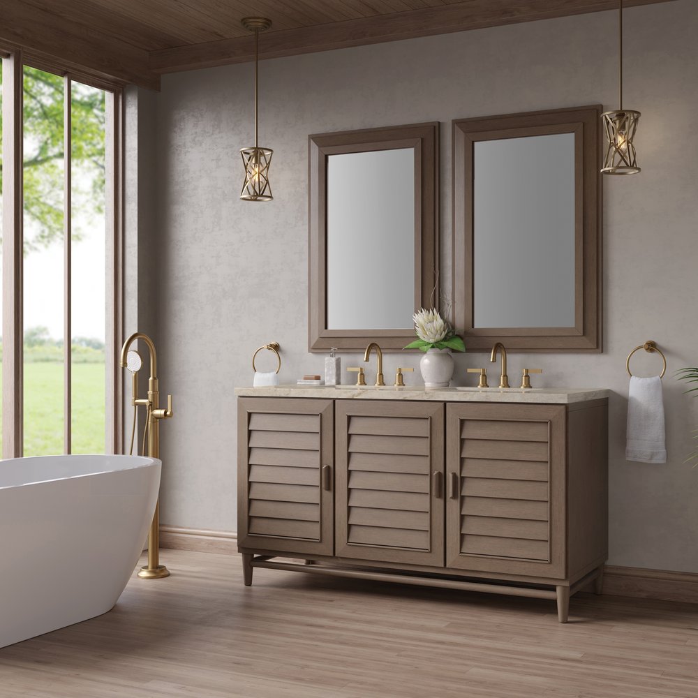 James Martin - Portland 60" Double Vanity, Whitewashed Walnut, w/ 3 CM Tajnar Eclos Top - 620-V60D-WW-3TJR view 4