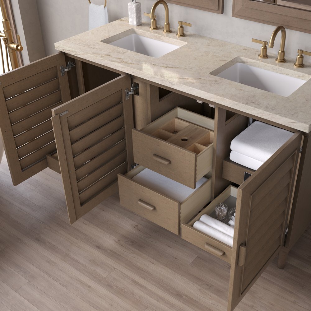 James Martin - Portland 60" Double Vanity, Whitewashed Walnut, w/ 3 CM Tajnar Eclos Top - 620-V60D-WW-3TJR view 5