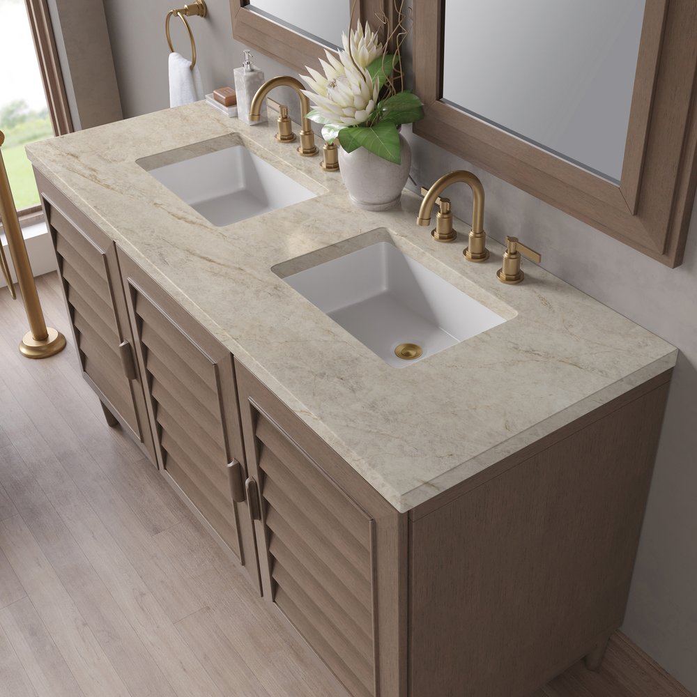 James Martin - Portland 60" Double Vanity, Whitewashed Walnut, w/ 3 CM Tajnar Eclos Top - 620-V60D-WW-3TJR view 9