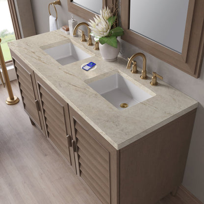 James Martin - Portland 60" Double Vanity, Whitewashed Walnut, w/ 3 CM Tajnar Eclos Top w/FreePower Wireless Charger - 620-V60D-WW-FTJR view 9
