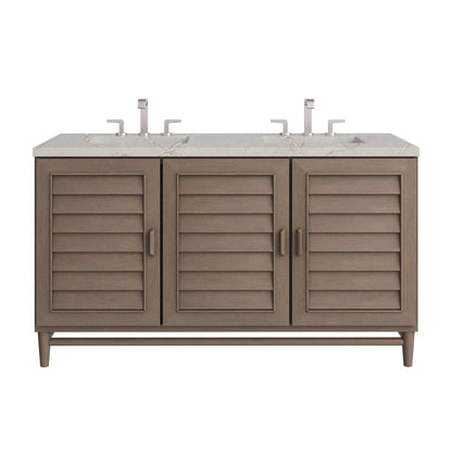 James Martin - Portland 60" Double Vanity Whitewashed Walnut w/ 3 CM Victorian Silver Silestone Top - 620-V60D-WW-3VSL view 1