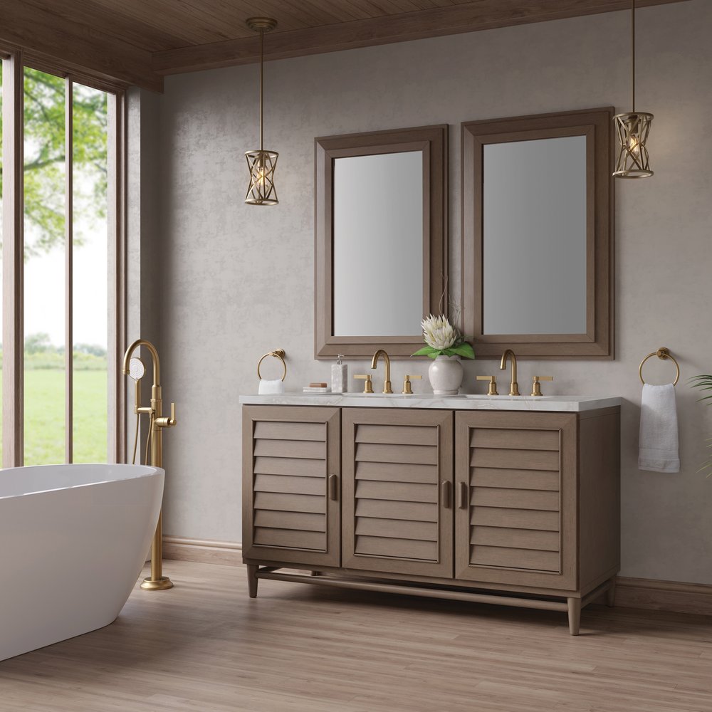 James Martin - Portland 60" Double Vanity Whitewashed Walnut w/ 3 CM Victorian Silver Silestone Top - 620-V60D-WW-3VSL view 4