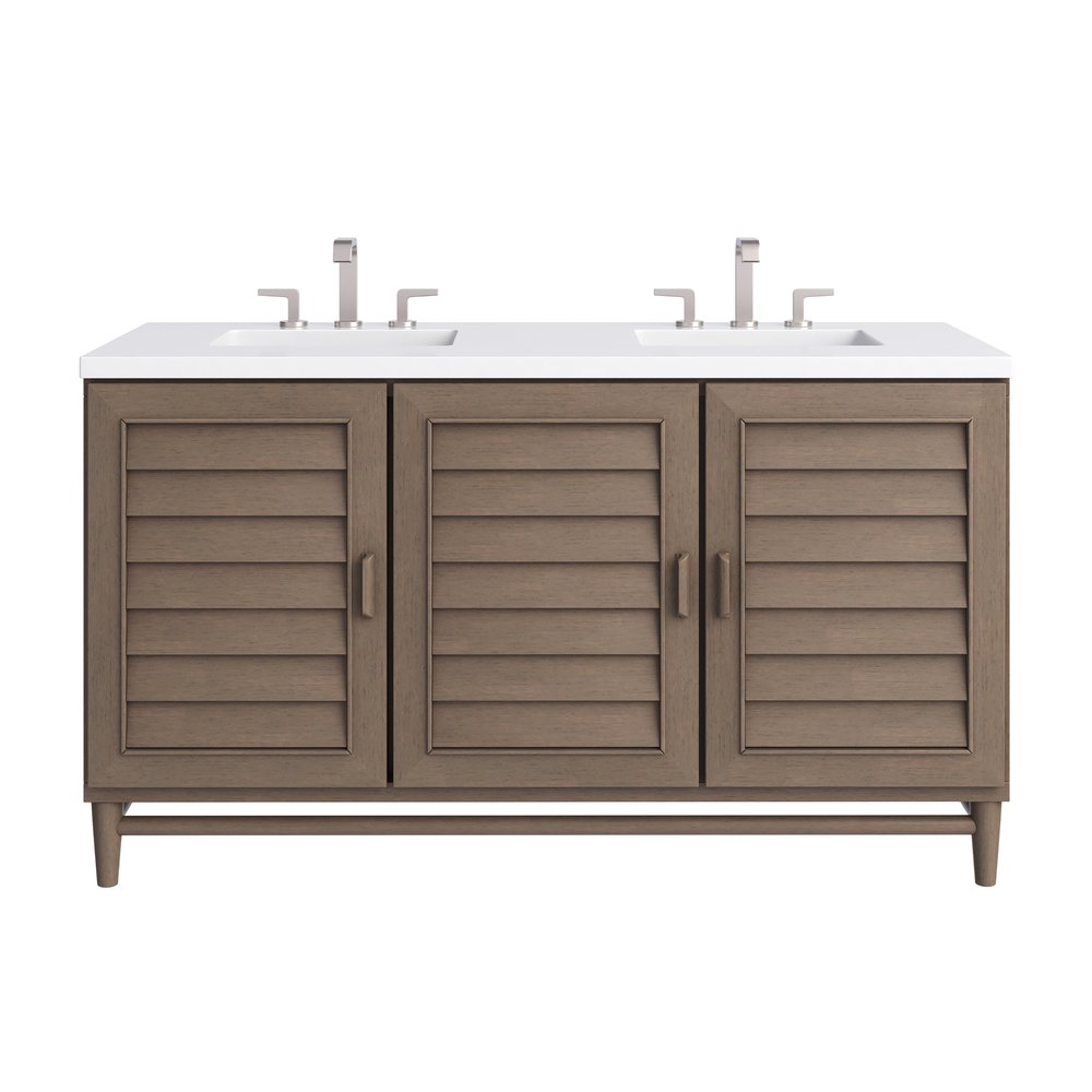 James Martin - Portland 60" Double Vanity Whitewashed Walnut w/ 3 CM White Zeus Silestone Top - 620-V60D-WW-3WZ view 1