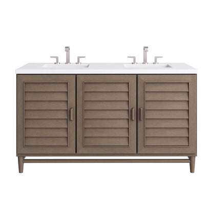 James Martin - Portland 60" Double Vanity Whitewashed Walnut w/ 3 CM White Zeus Silestone Top - 620-V60D-WW-3WZ view 1
