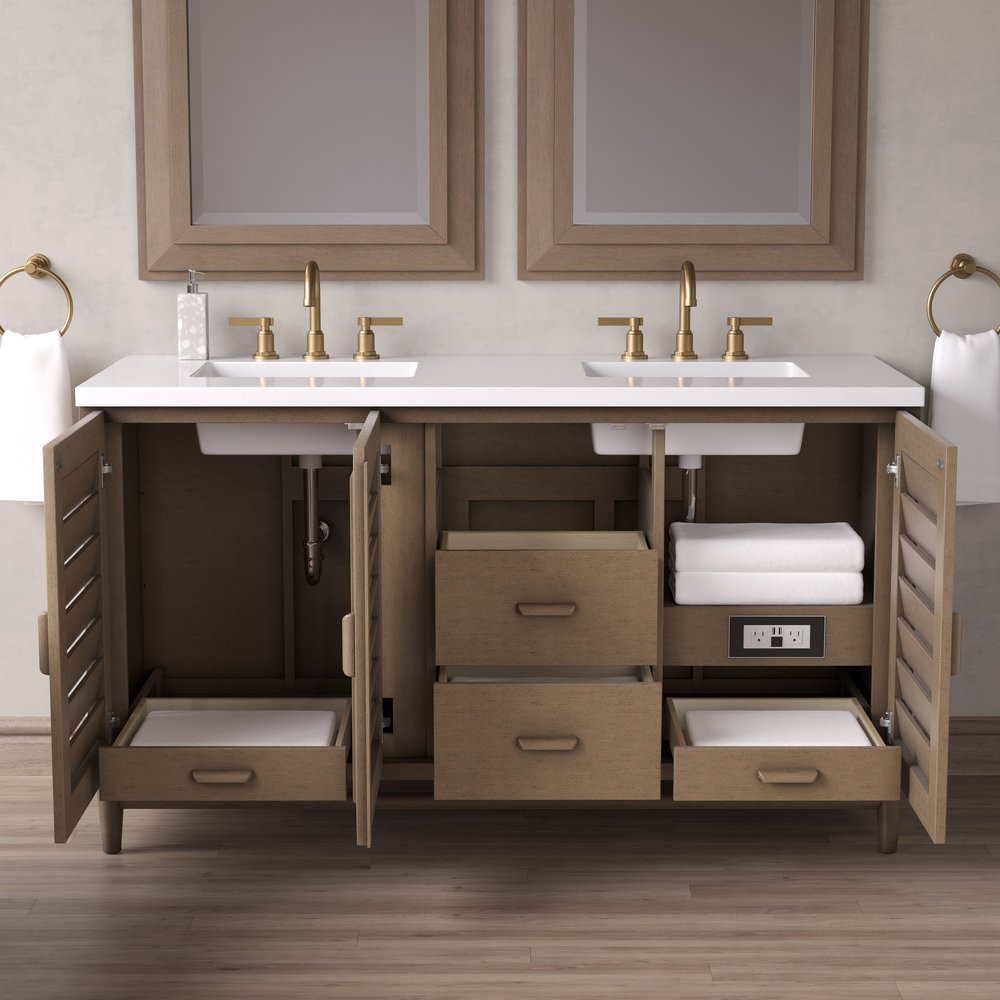 James Martin - Portland 60" Double Vanity Whitewashed Walnut w/ 3 CM White Zeus Silestone Top - 620-V60D-WW-3WZ view 5