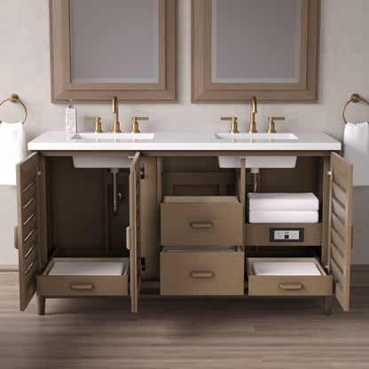 James Martin - Portland 60" Double Vanity Whitewashed Walnut w/ 3 CM White Zeus Silestone Top - 620-V60D-WW-3WZ view 5