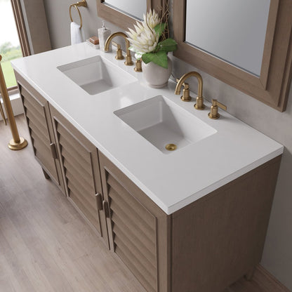 James Martin - Portland 60" Double Vanity Whitewashed Walnut w/ 3 CM White Zeus Silestone Top - 620-V60D-WW-3WZ view 9