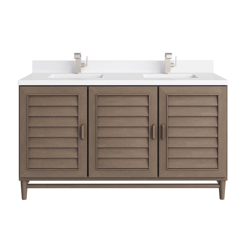 James Martin - Portland 60" Double Vanity Whitewashed Walnut w/ Single Hole 3 CM White Zeus Silestone Top & Backsplash - 620-V60D-WW-1WZ view 1
