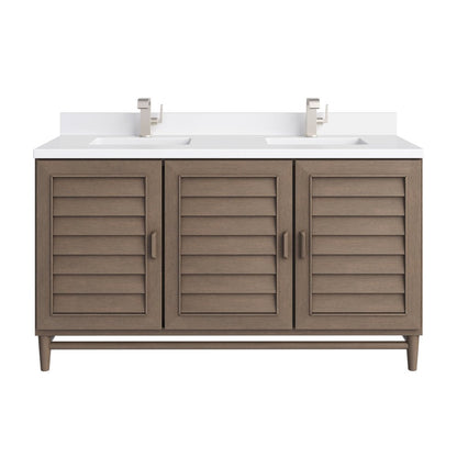 James Martin - Portland 60" Double Vanity Whitewashed Walnut w/ Single Hole 3 CM White Zeus Silestone Top & Backsplash - 620-V60D-WW-1WZ view 1