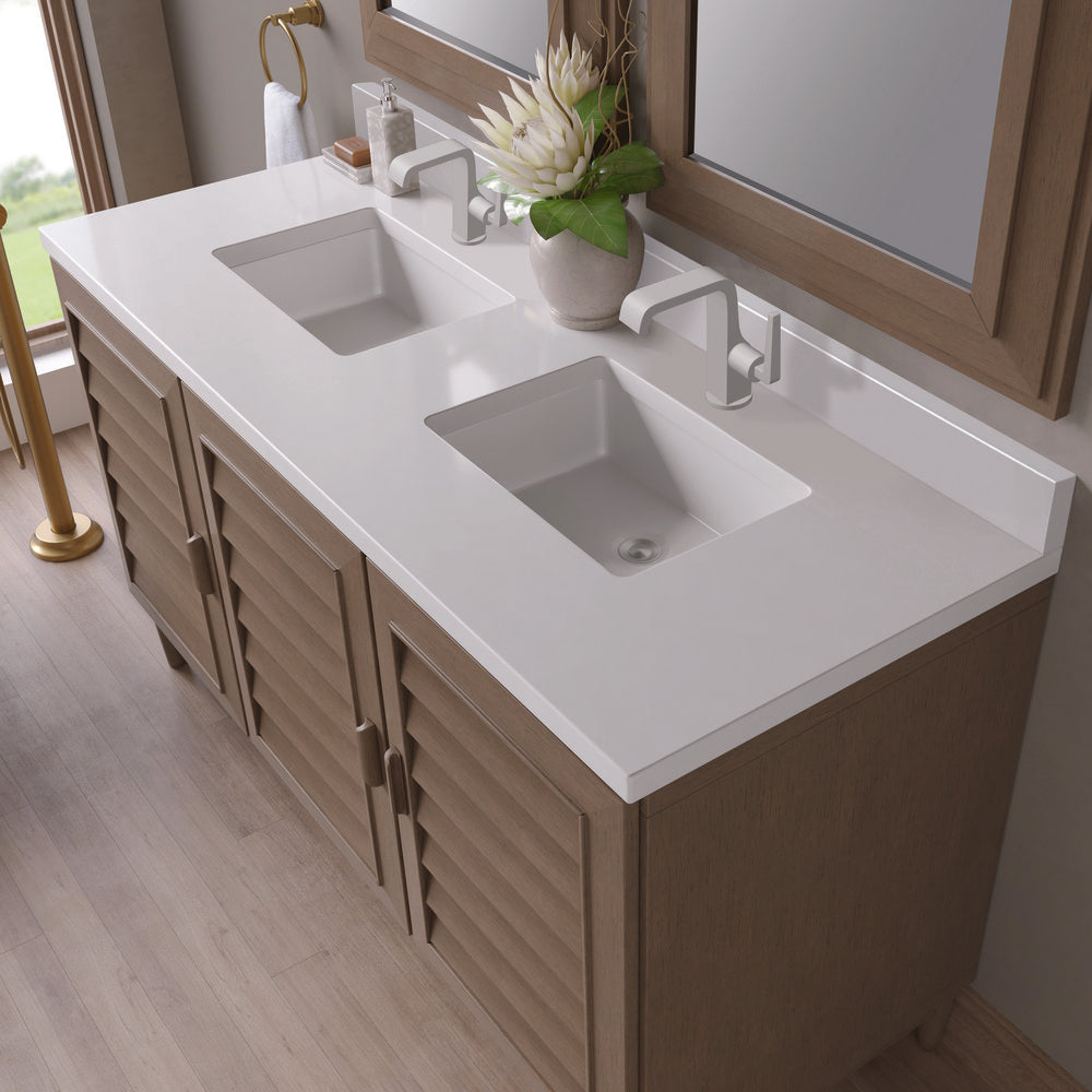James Martin - Portland 60" Double Vanity Whitewashed Walnut w/ Single Hole 3 CM White Zeus Silestone Top & Backsplash - 620-V60D-WW-1WZ view 9