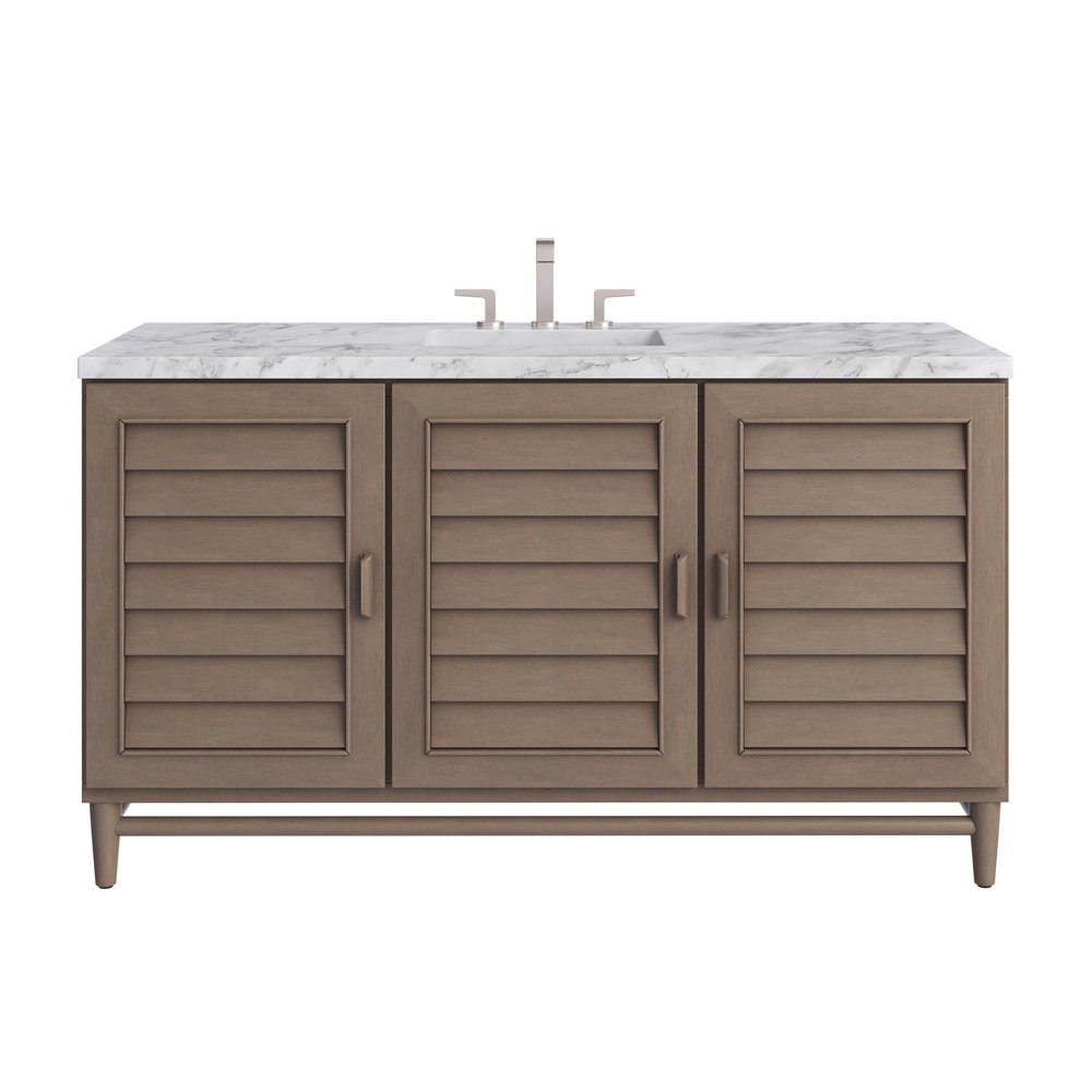 James Martin - Portland 60" Single Vanity Whitewashed Walnut w/ 3 CM Carrara Marble Top - 620-V60S-WW-3CAR view 1