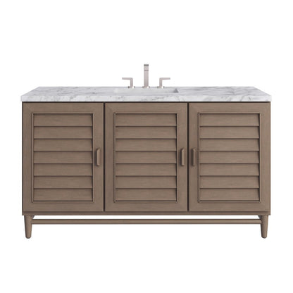James Martin - Portland 60" Single Vanity Whitewashed Walnut w/ 3 CM Carrara Marble Top - 620-V60S-WW-3CAR view 1