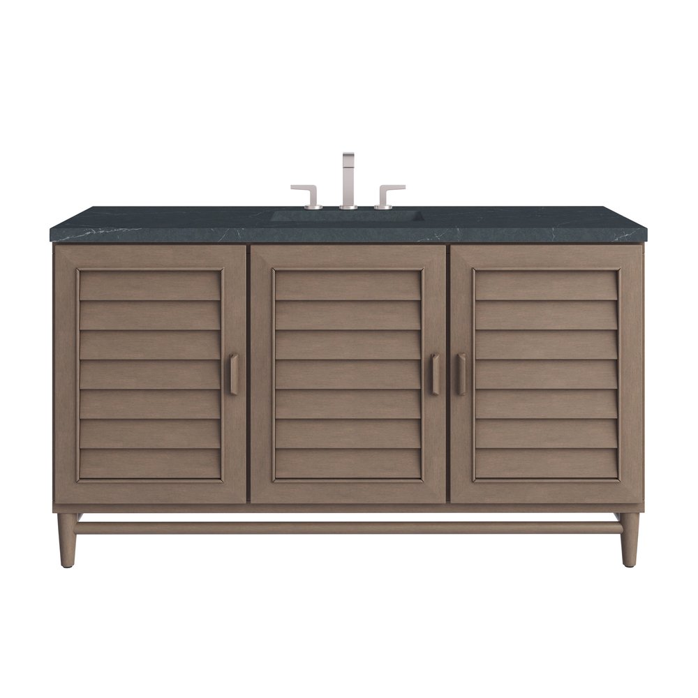 James Martin - Portland 60" Single Vanity Whitewashed Walnut w/ 3 CM Charcoal Soapstone Silestone Top - 620-V60S-WW-3CSP view 1